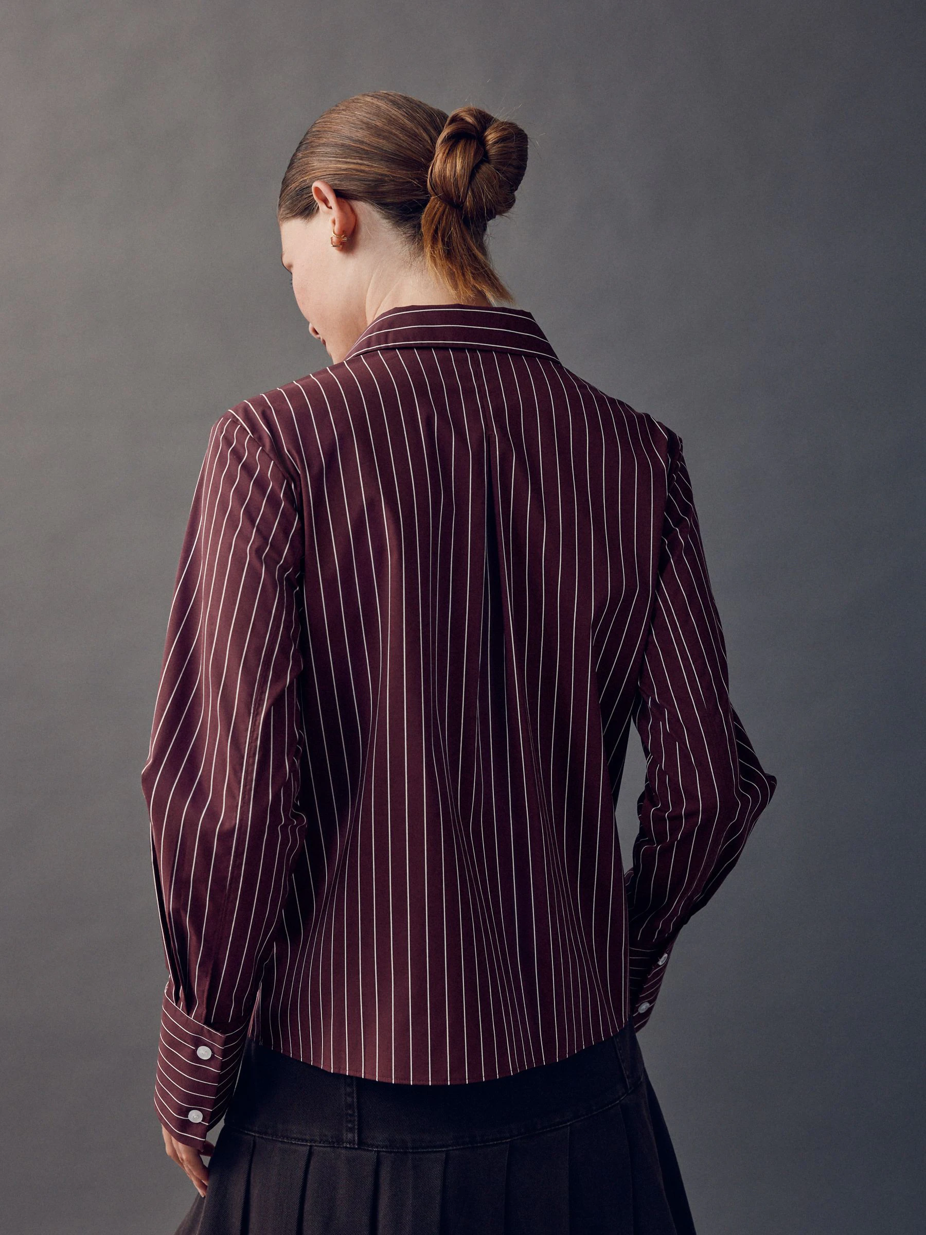 Bordeauxrood gestreept - Fitted Stretch Essential Long Sleeve Shirt