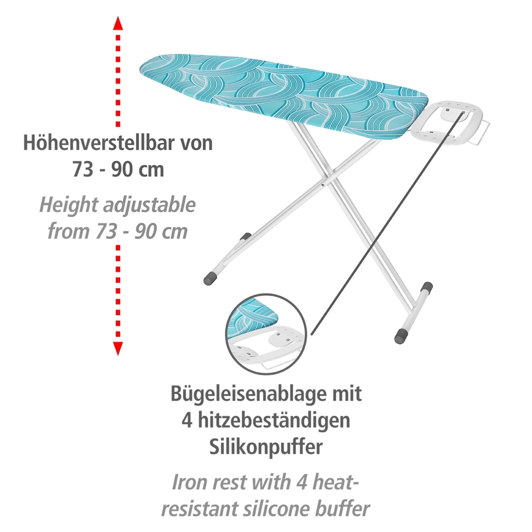 WENKO Bügelbrett »Modell Advance« Bügelfläche 120 cmx42 cm höhenverstellbarer Bügeltisch, platzsparend klappbar