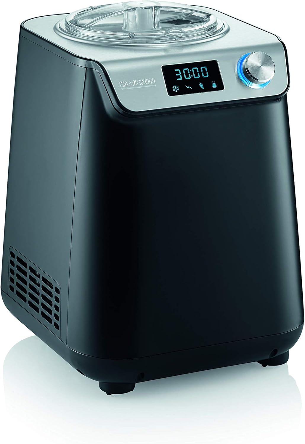 Severin Kompakt Eismaschine & Joghurtbereiter, platzsparende Eismaschine mit Kompressor im Slim-Design, 2-in-1 Eisbereiter und Joghurtmaschine, EZ 7407
