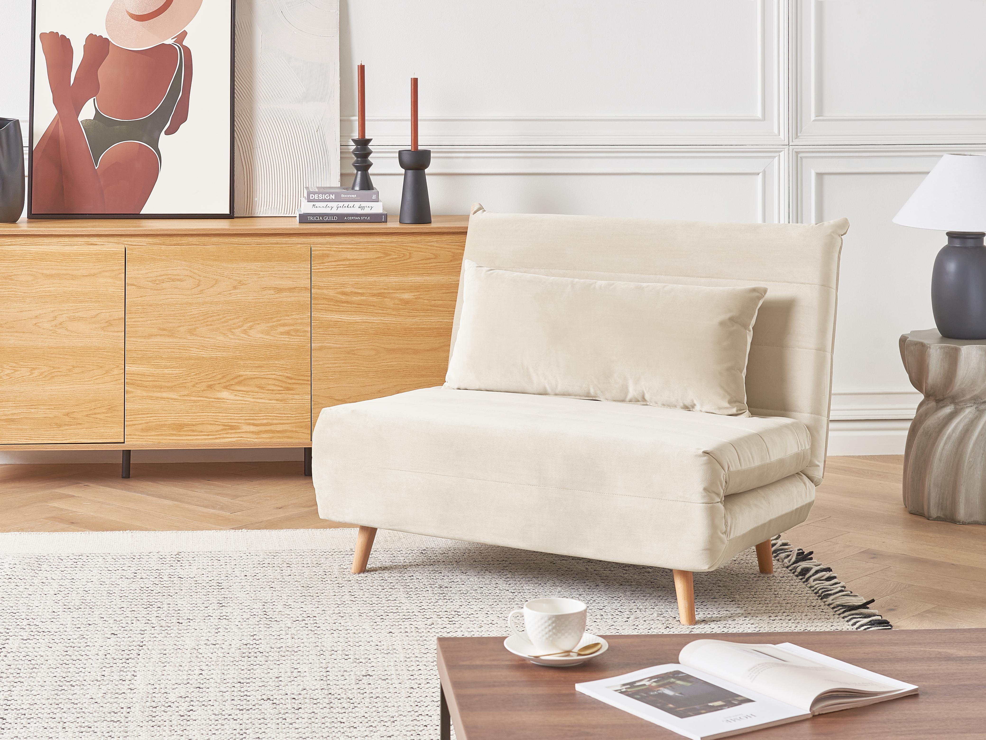 Eenpersoons slaapbank SETTEN Fluweel Lichtbeige