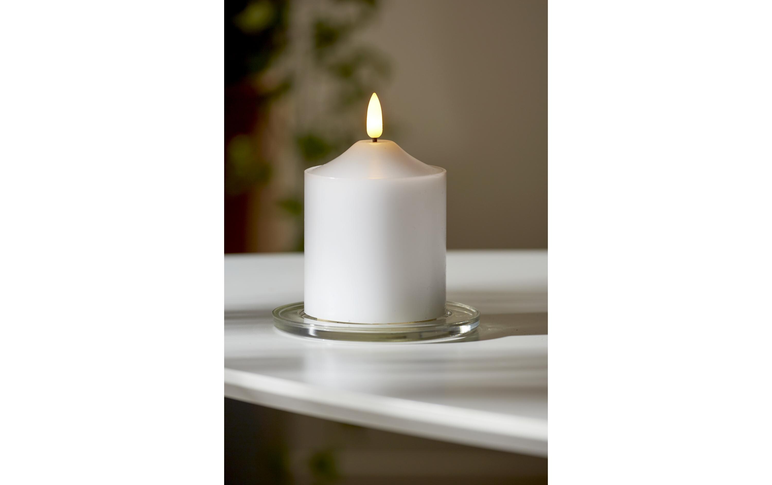 LED-Kerze Pillar Flamme Ø 7.5 x 12 cm, WeissKerze aus Echtwachs mit LED Leuchte