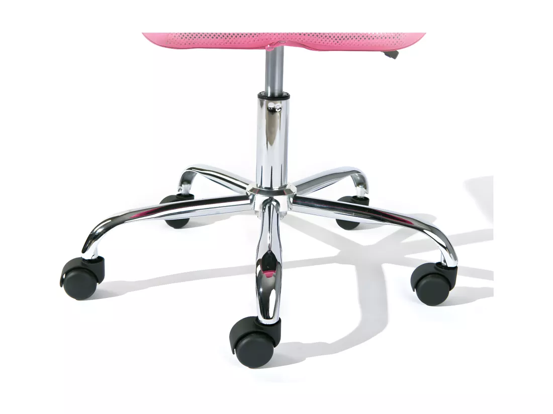CLIDE - Chaise de Bureau Enfant Tissu Rose et Pieds Chromés