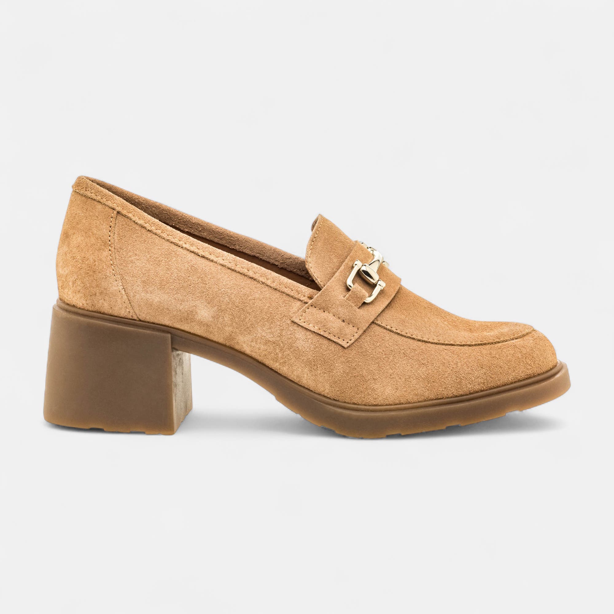 Mocassins à talon Femme en cuir taupe