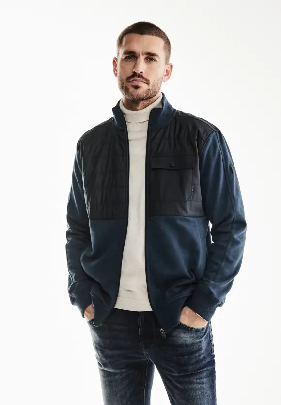 Materialmix Sweatjacke - dark dust blue