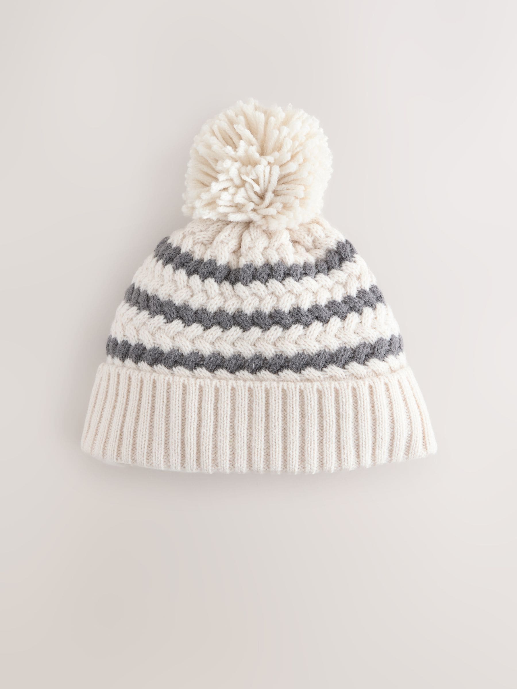 Monochroom gestreept - Gebreide Baby muts met pompon (0mnd -2jr)