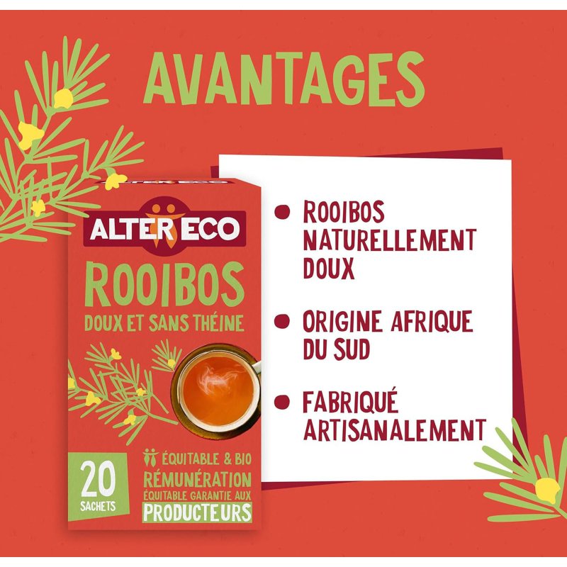 Infusion Rooibos Bio Alter Eco - Boîte de 20 sachets plats