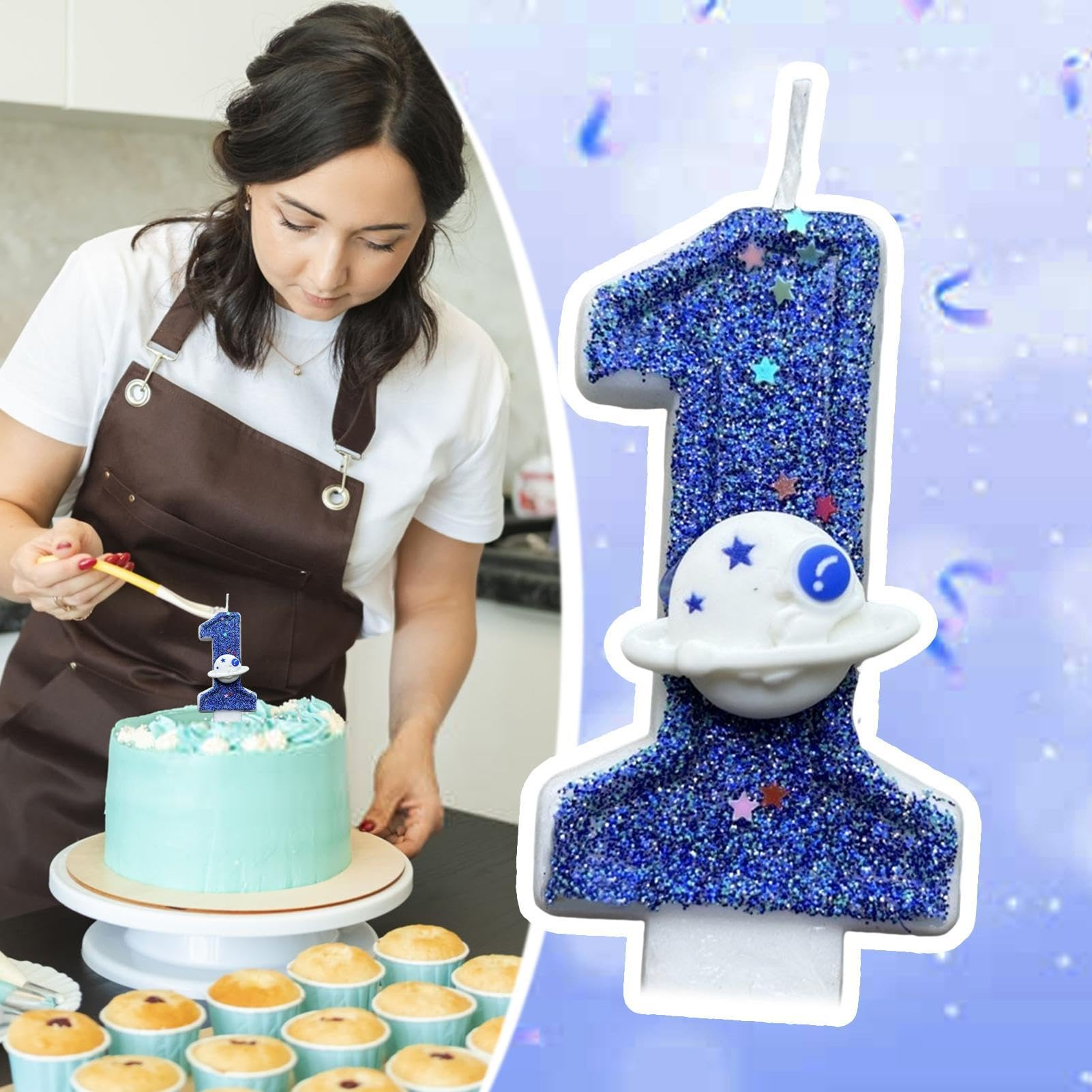 Zahlen Geburtstags Kerze Weltall Kuchenstecker Happy Birthday Deko für Torten / Kuchen - Zahl 0 / Blau