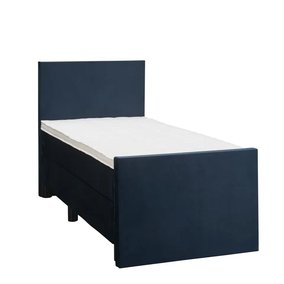 Boxspring met voetbord Liv egaal - blauw - 90x200 cm - ronde poot