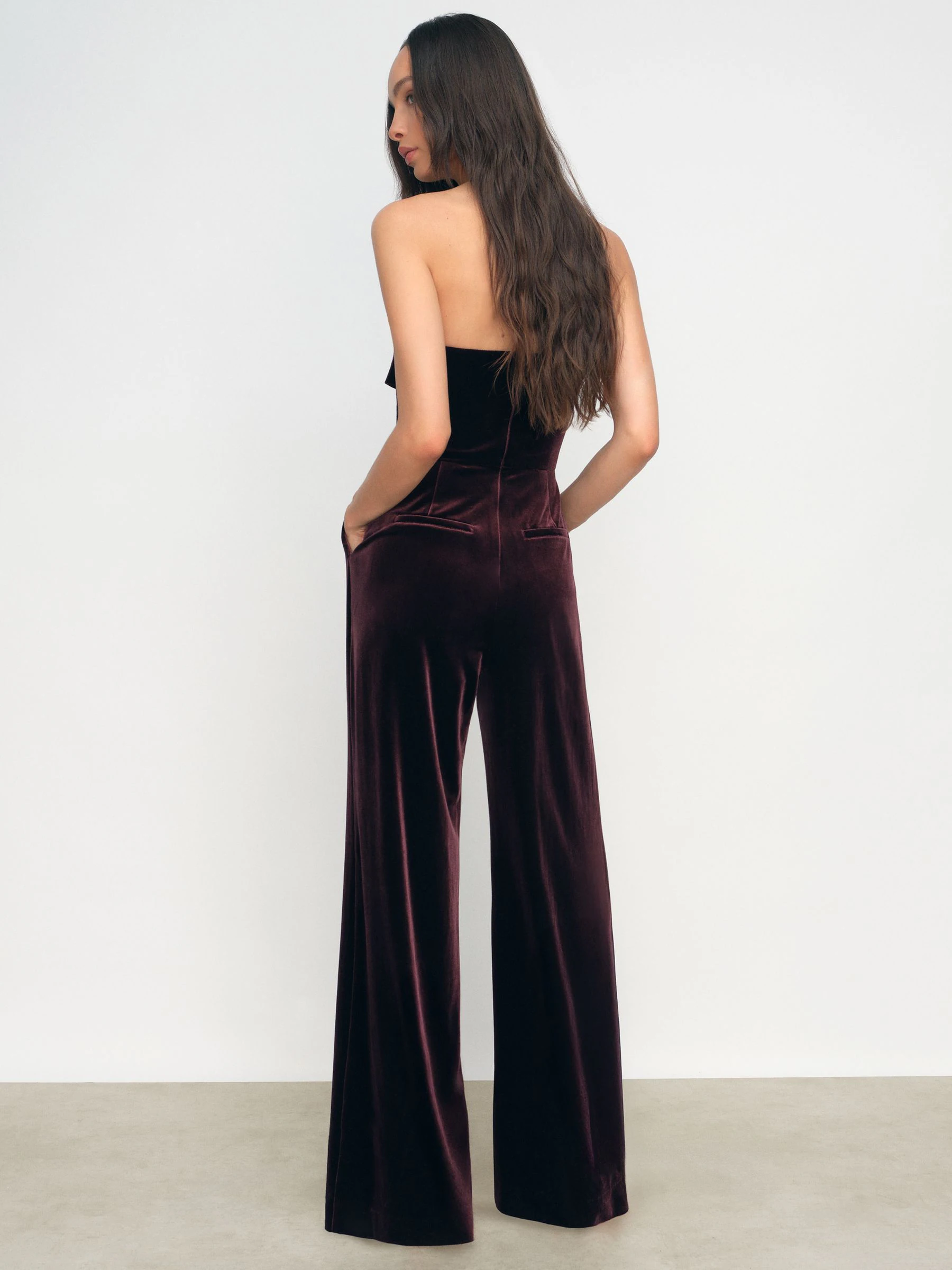 Reiss Andria Velvet Drape Strapless Jumpsuit
