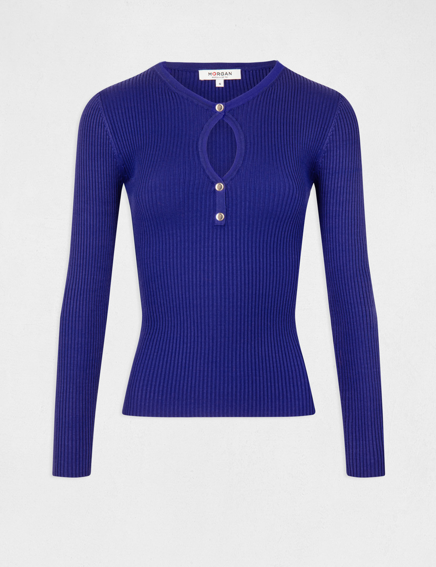 Pull manches longues à ouverture bleu moyen femme - bleu_moyen