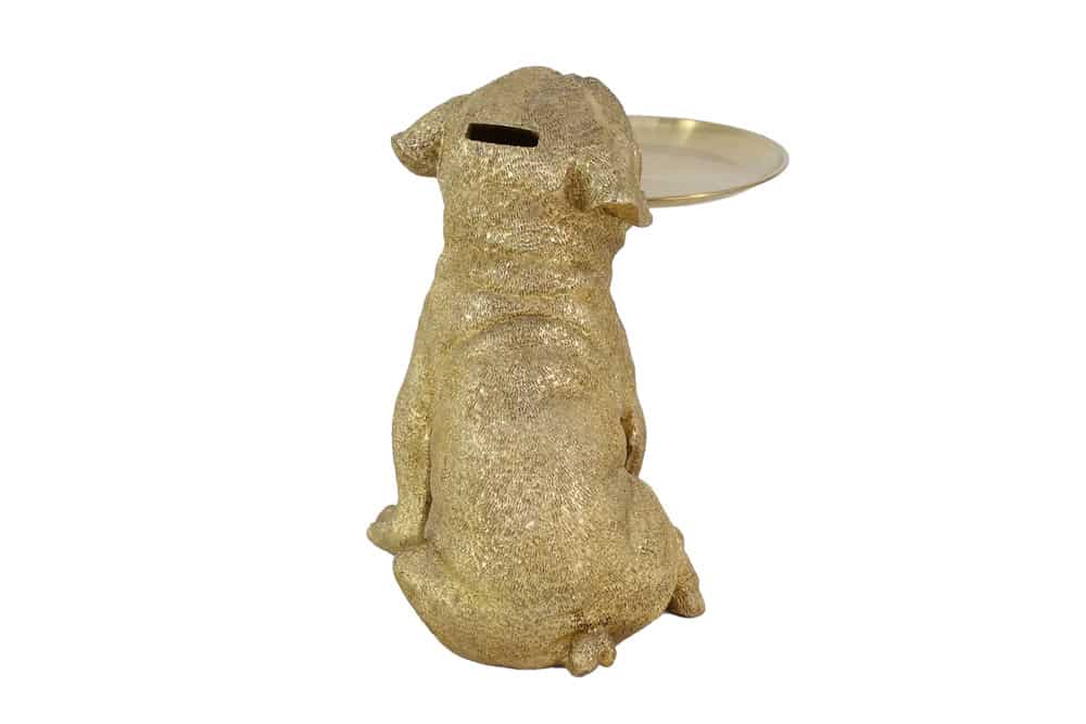 Deko-Figur BULLDOG 35cm gold Spardose mit Ablageplatte handmade