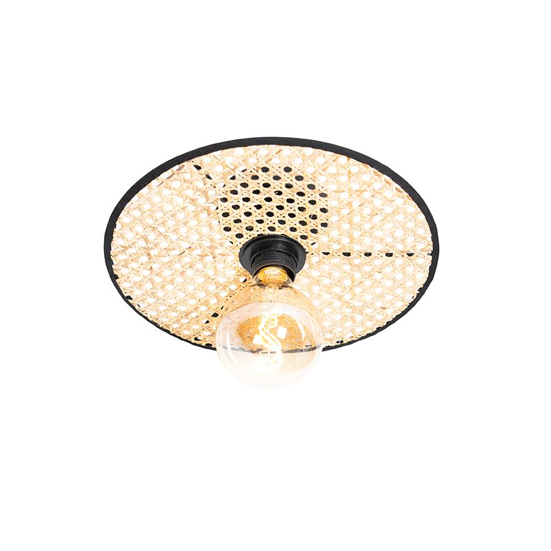 Landelijke plafond en wandlamp zwart met rotan 30 cm - Kata