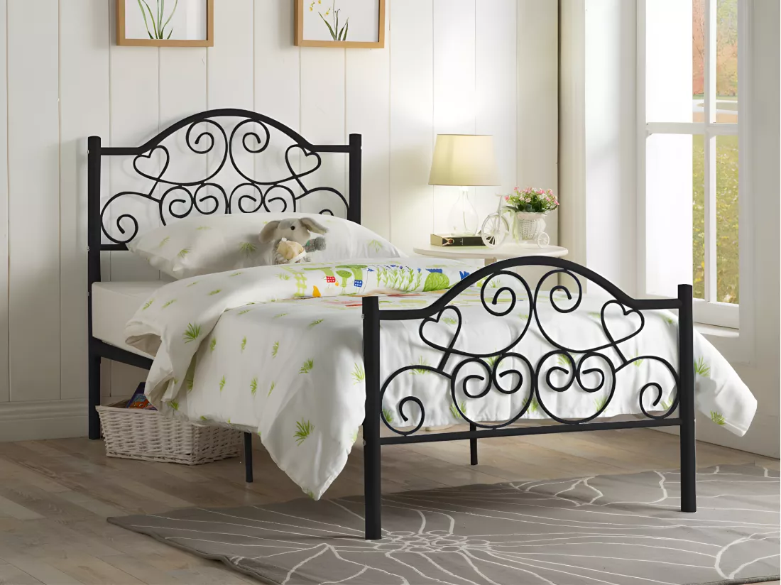 Lit LEYNA - 90 x 190 cm - Métal - Noir + matelas