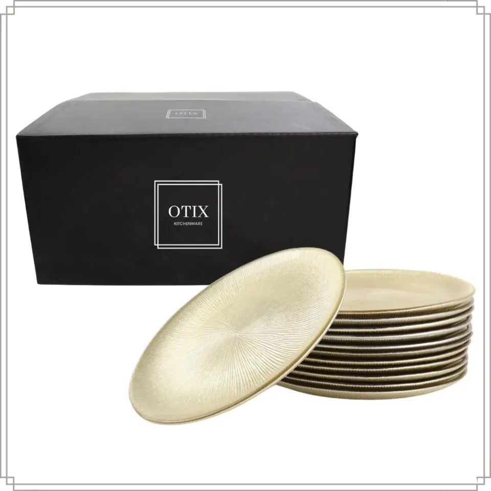 OTIX Ontbijtborden 12 Persoons Goud Glitter Dessertborden 21cm Glas
