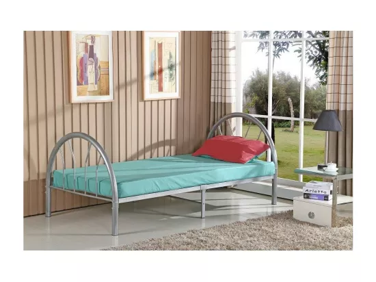Lit avec sommier CAMILLE 90x200 en métal, coloris argent – 210 x 88 x 95 cm
