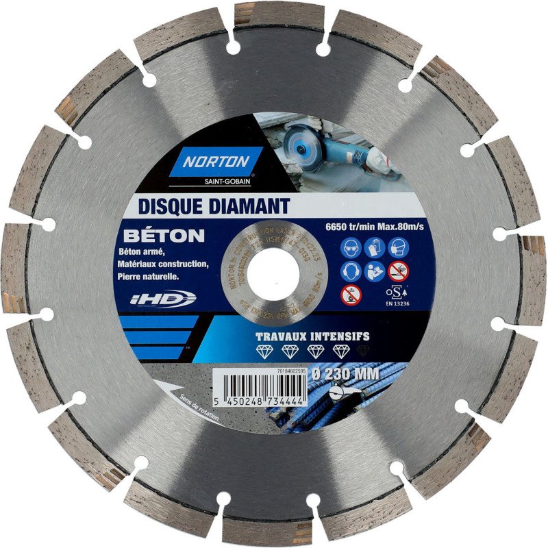 Disque diamant béton Norton Ø 230 x 22,23 mm - Nombre de segment 16