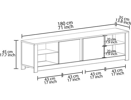 CONCEPT1 - Meuble TV Aydos chene blanc 180 x 35 x h45 cm