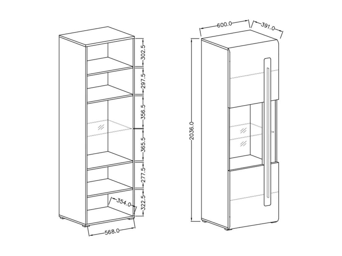 Vitrine 1 porte avec LED Louis Blanc