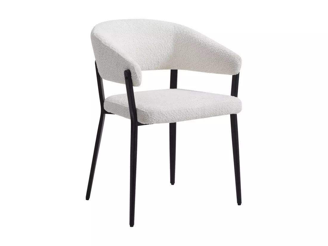 Lot de 6 chaises avec accoudoirs en tissu bouclette et métal noir - Blanc - AVRELA