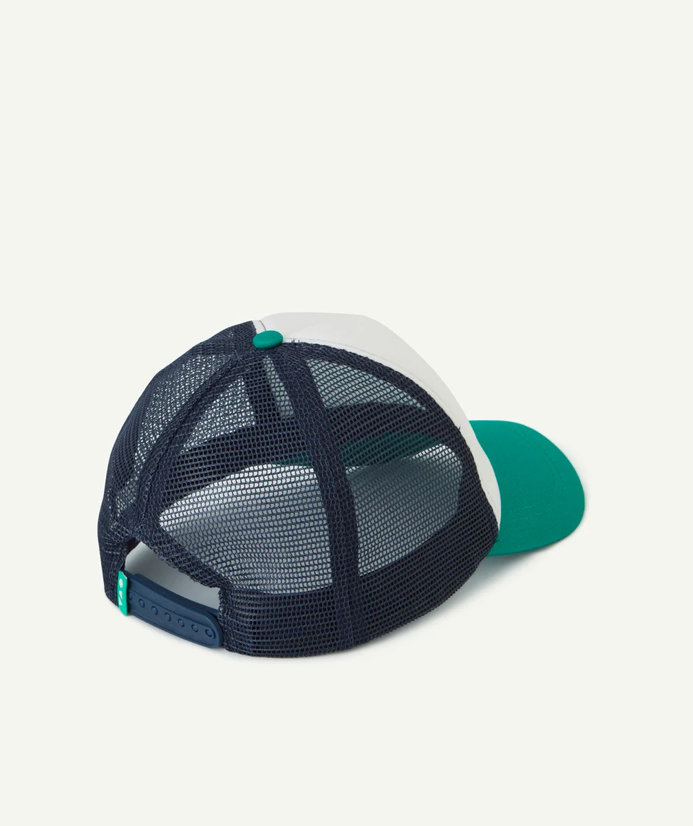 CASQUETTE GARÇON AVEC FILET BLEU MARINE ET MESSAGE CASQUE VERT