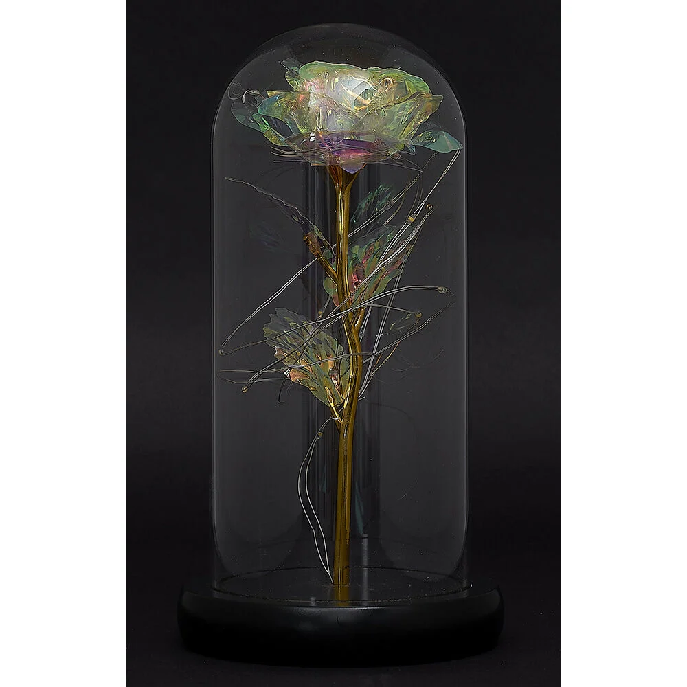 Rose iridescente à led sous cloche