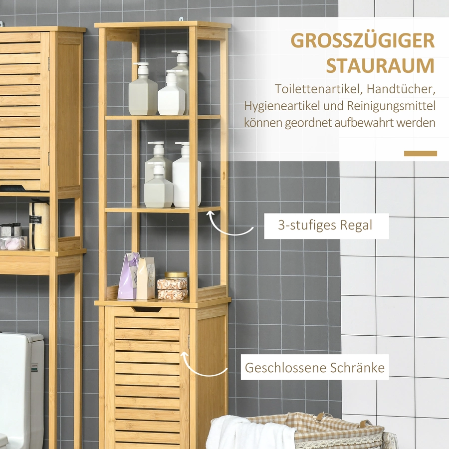 kleankin Badezimmerschrank mit 3 Ablagen natur