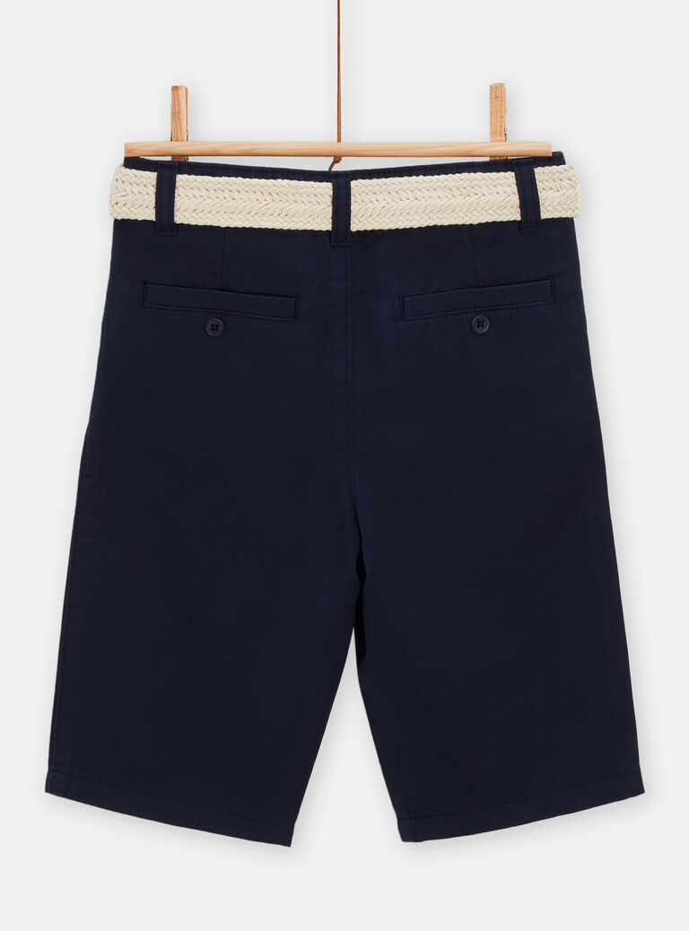 Bermuda marine uni avec ceinture tréssée pour garçon