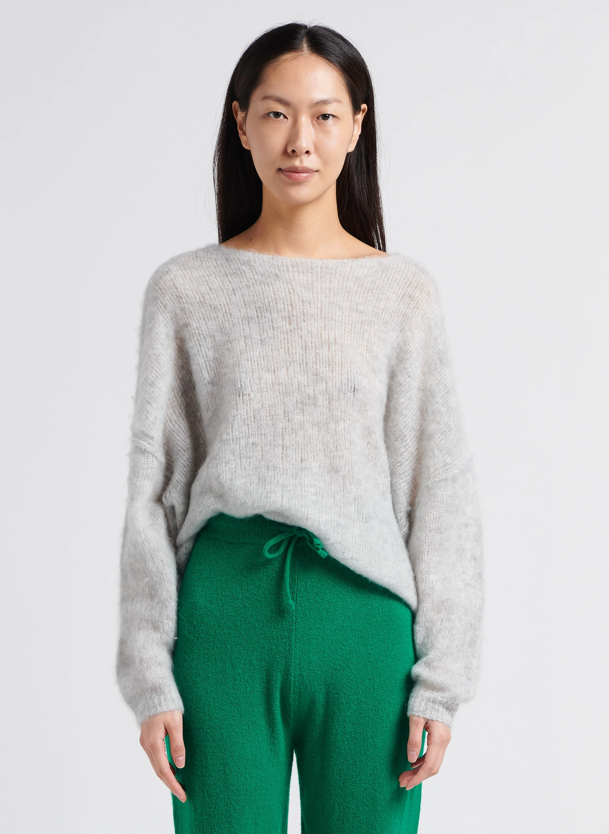YANBAY - Pull col bateau en alpaga et laine| Gris
