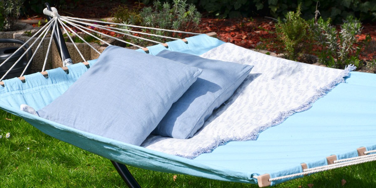 XXL Stabhängematte 200x120 Doppelhängematte 2 Personen Garten Hängematte Blau
