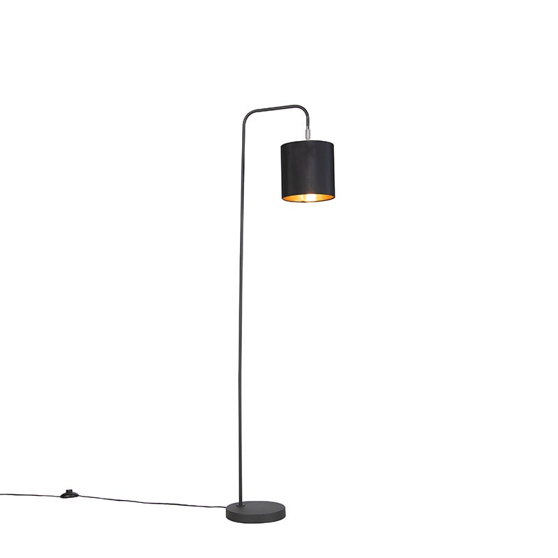 QAZQA - Moderne slimme vloerlamp | Staande lamp | Lamp | Licht, zwart, incl. WiFi A60 lichtbron - Lofty | Woonkamer | Slaapkamer - Textiel, rond | Langwerpig | Cilinder - LED-compatibel