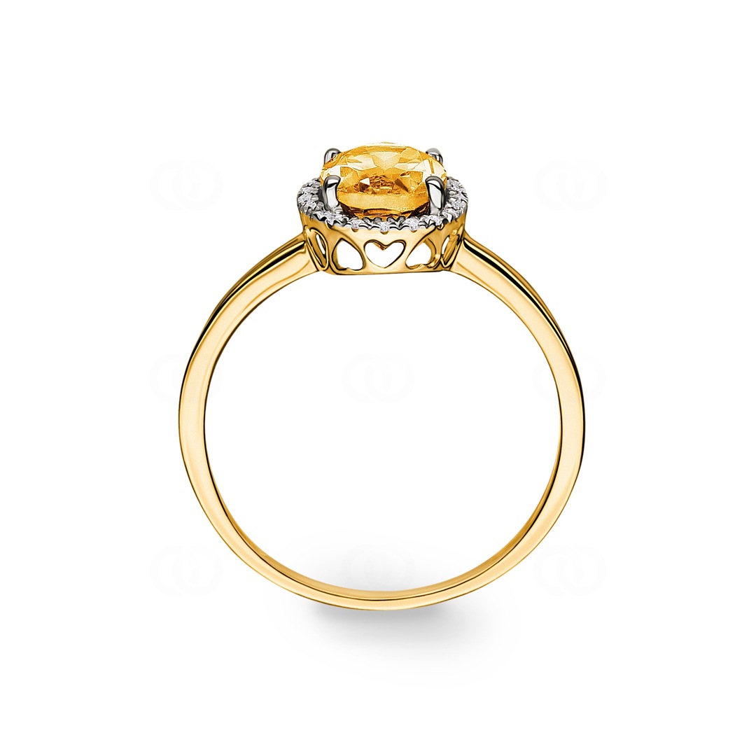 Damenring 750/18 K Gelbgold mit Citrin oval und Diamanten 0.06 ct H/si