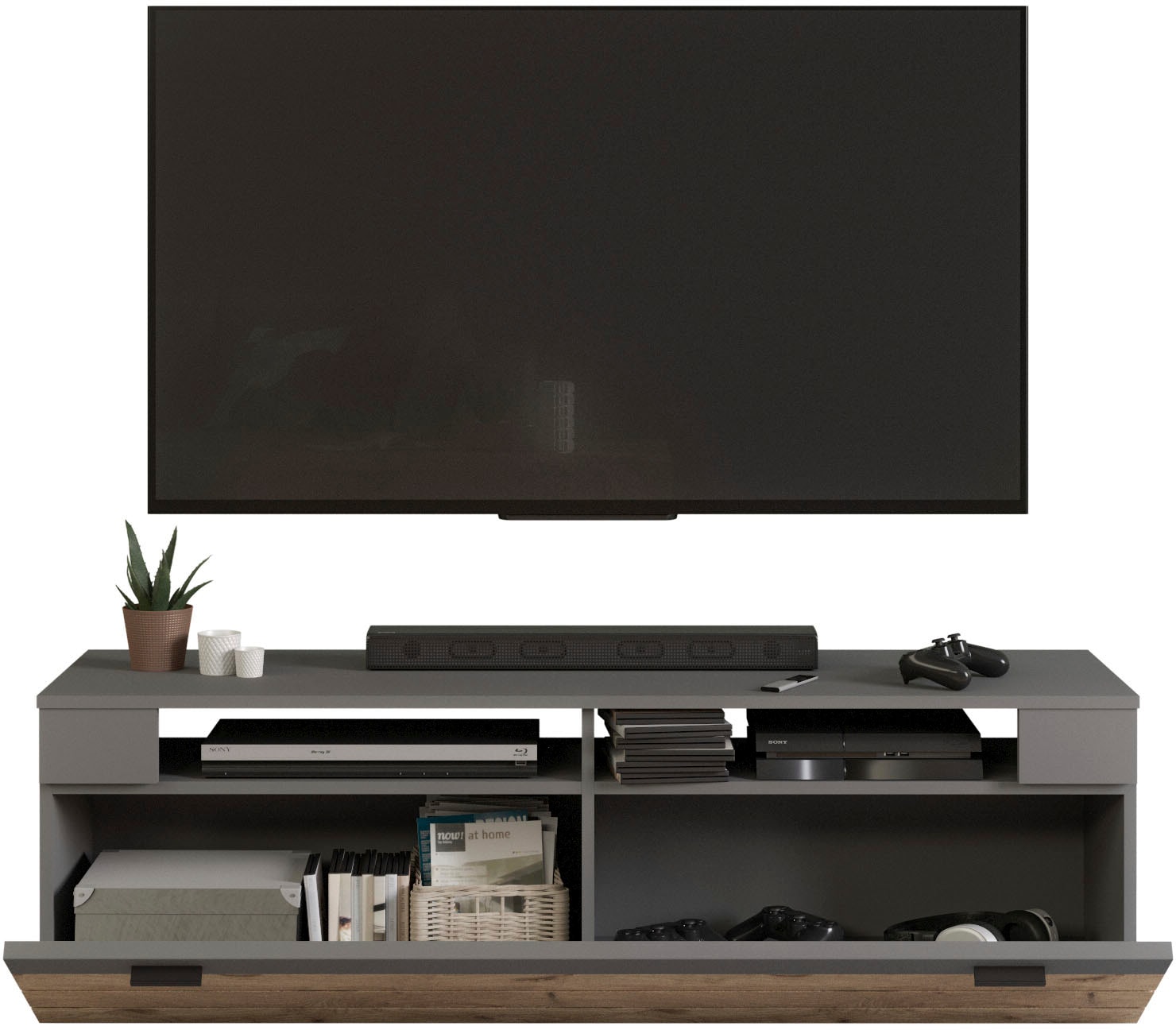 INOSIGN Lowboard »Aalborg, Breite 140 cm, 1 Klappe, 2 offene Fächer, Metallgriffe« TV-Möbel, TV-Schrank, TV-Lowboard, Mediaboard, Wohnmöbel