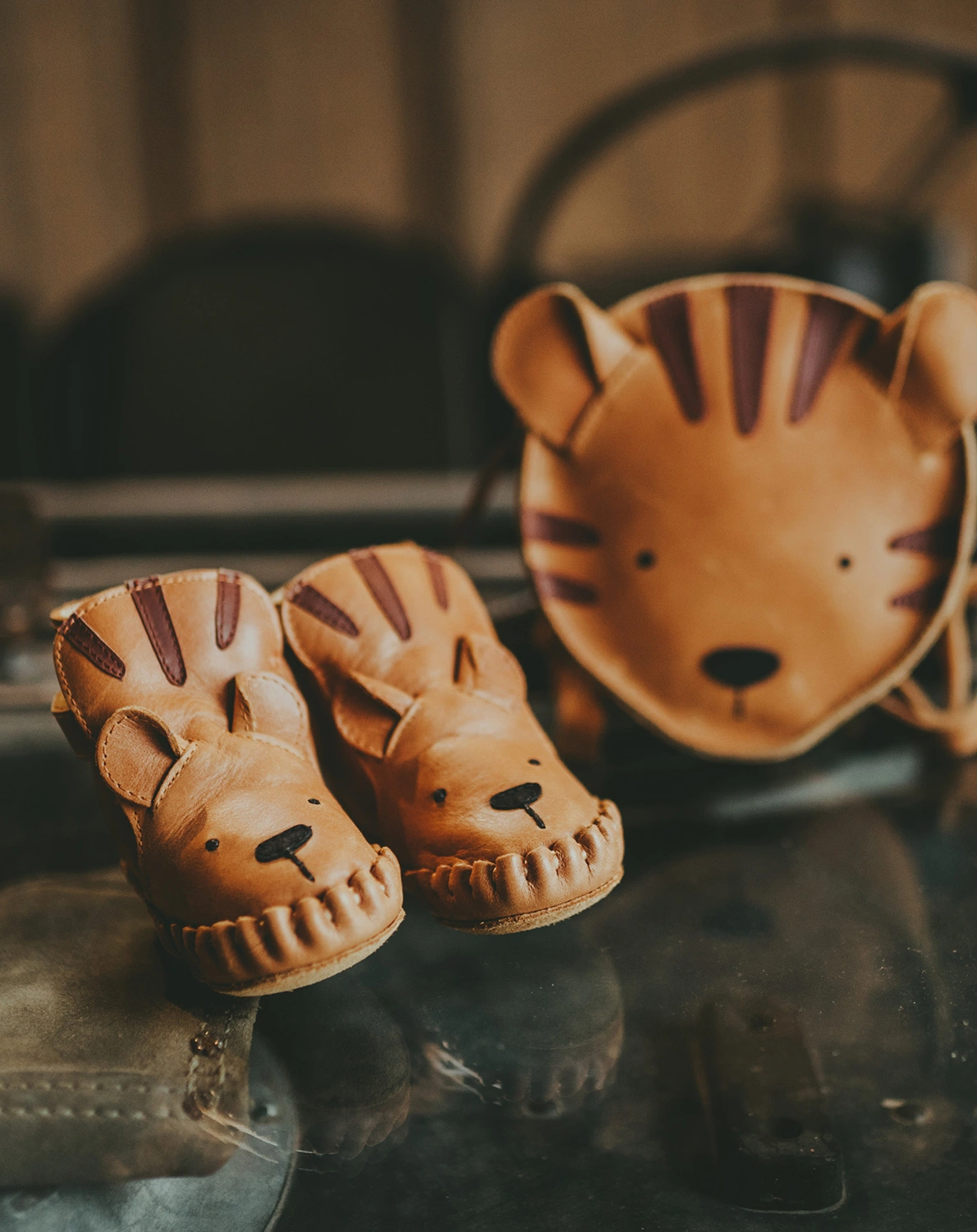 Krabbelschuhe KAPI CLASSIC - TIGER gefüttert in camel