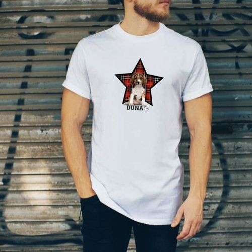 Camiseta unissex xadrez com estrelas, personalizável, branca