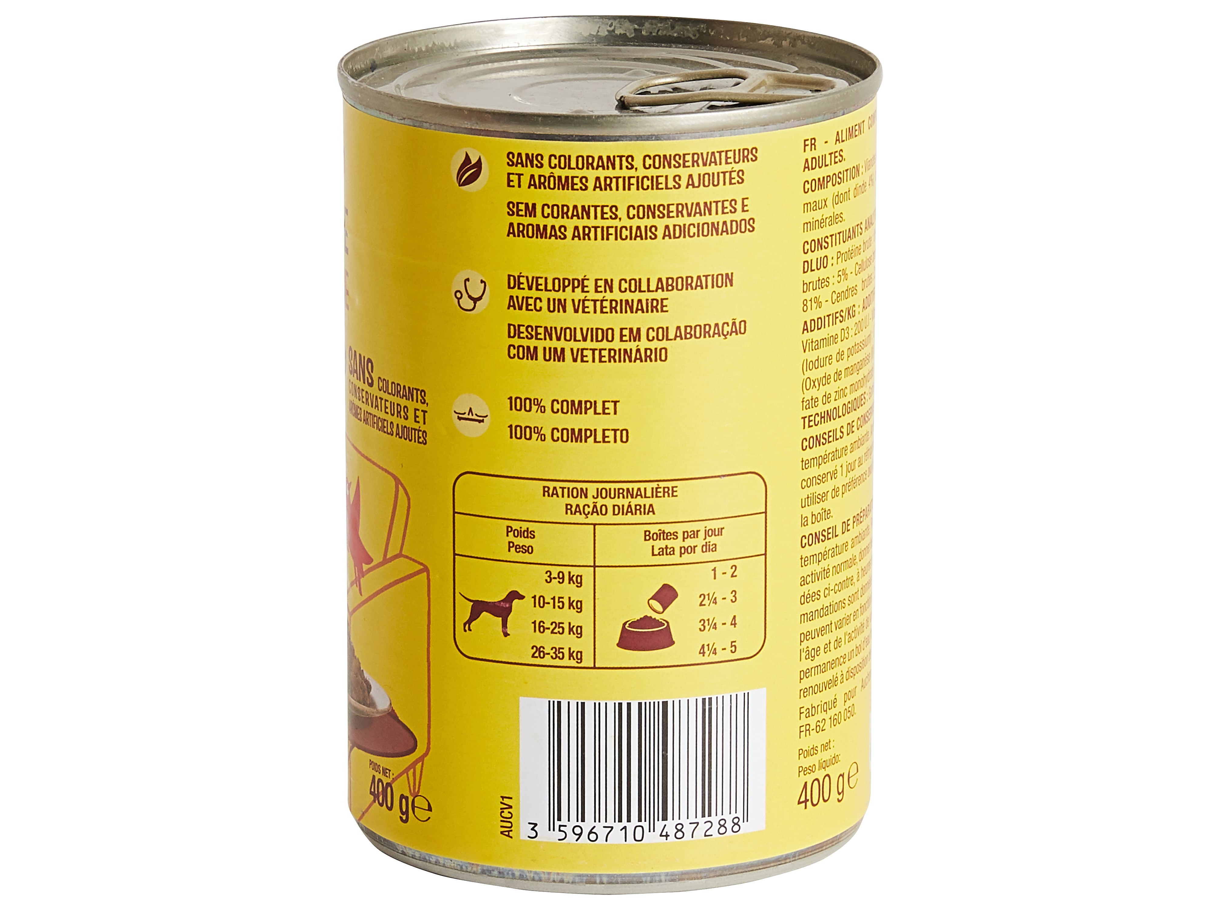 COMIDA HÚMIDA PARA CÃO AUCHAN TERRINA PERU 400 G