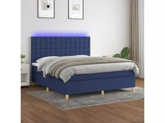 Sommier tapissier avec matelas et LED Bleu 160x200 cm Tissu