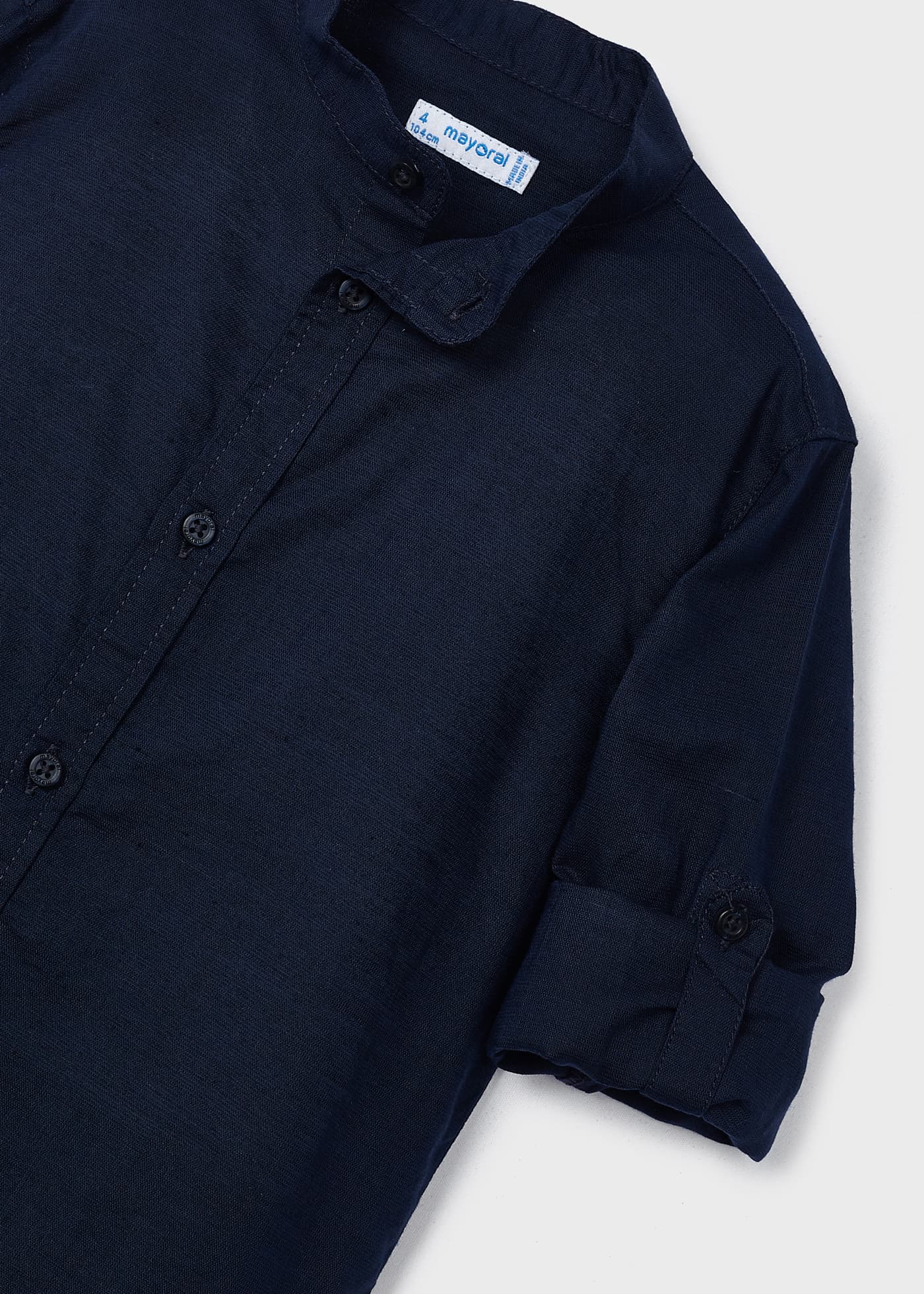 Camisa de linho de manga comprida com gola mandarim para meninos