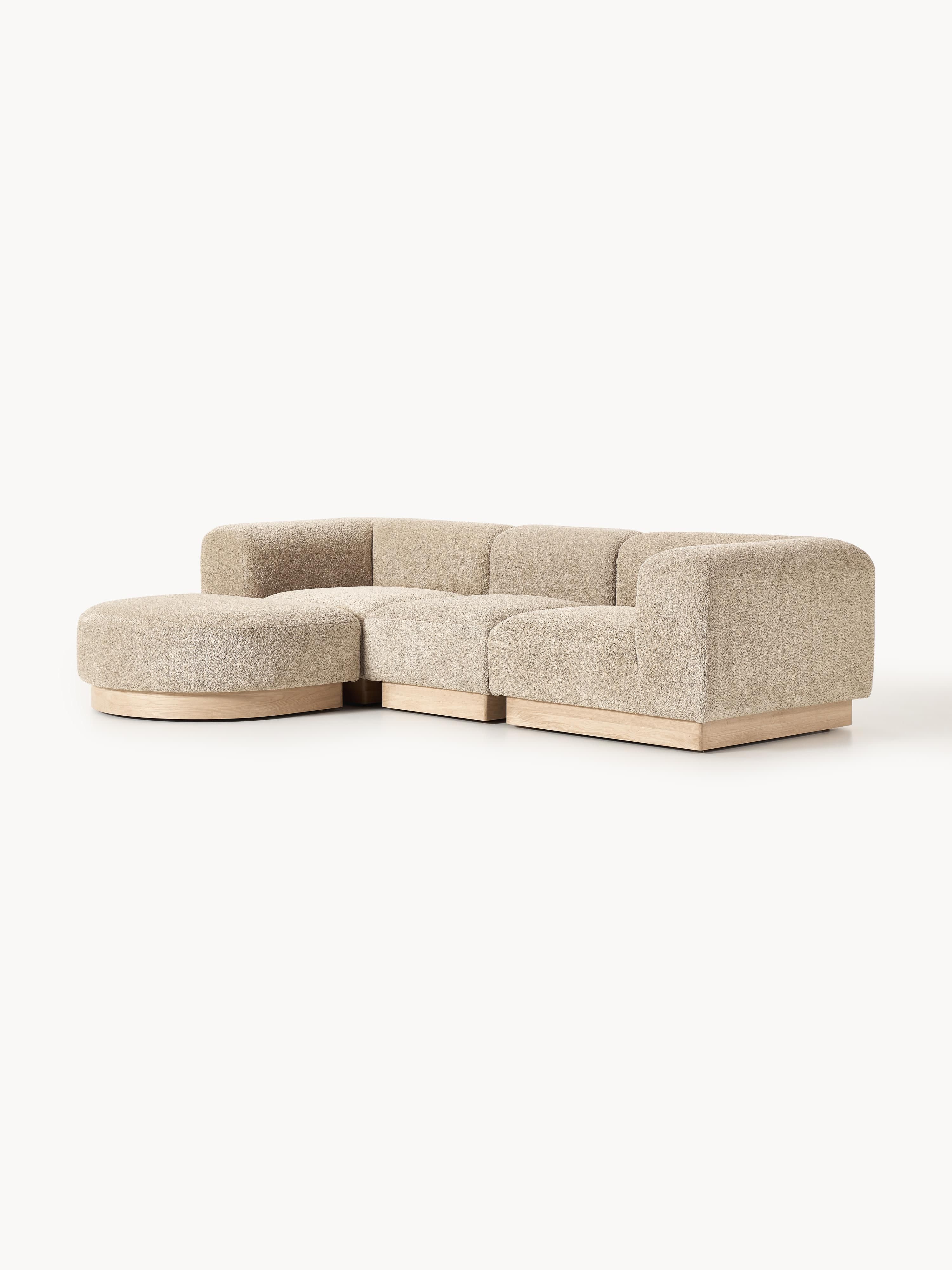 Modulaire teddy bouclé bank Natalie (3-zits) met poef (links/rechts)