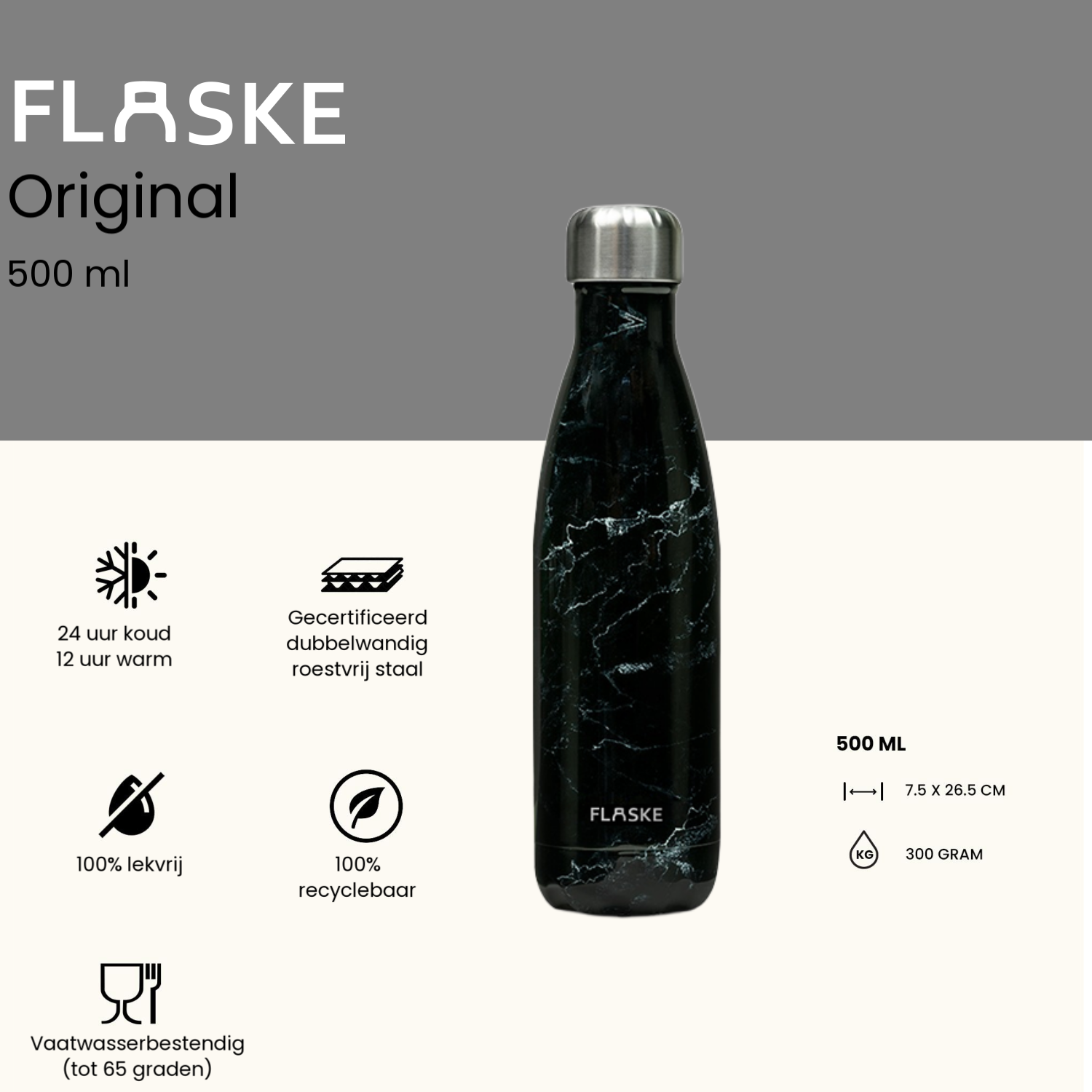 Flaske 500 ml  rvs drinkfles - marble night