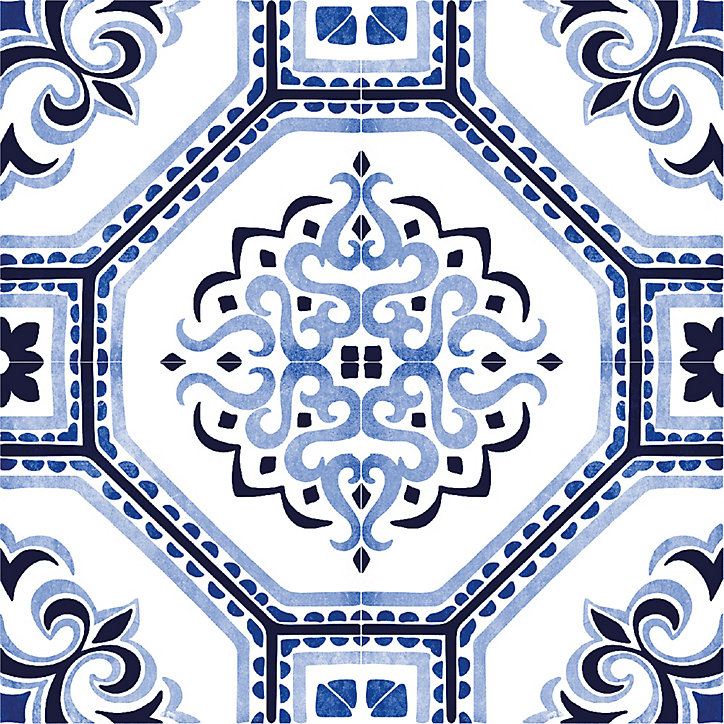 Lot 8 carreaux adhésifs décoratifs Vinyl Way Agadir Dada Art effet carreau de ciment bleu & blanc L.20 x L.20 cm x ep.1,3 mm