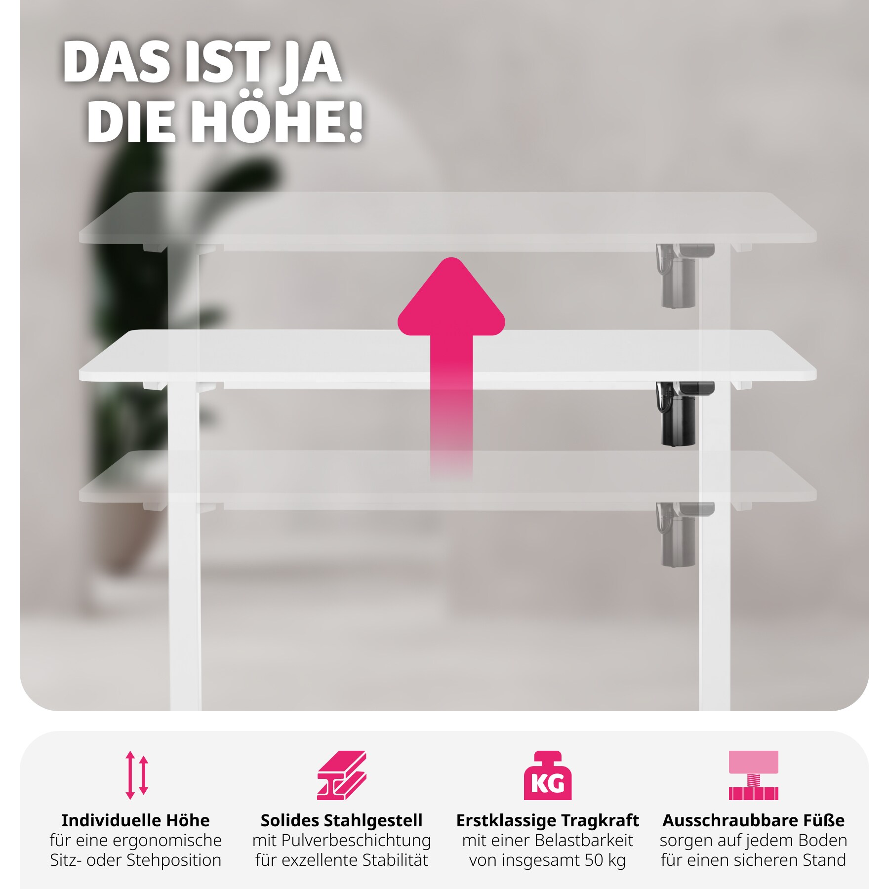 tectake® Elektrisch höhenverstellbarer Schreibtisch , stufenlos, leise, inklusive Kabelführungsblende und -haken, 120 x 60 x 73,5 - 118 cm
