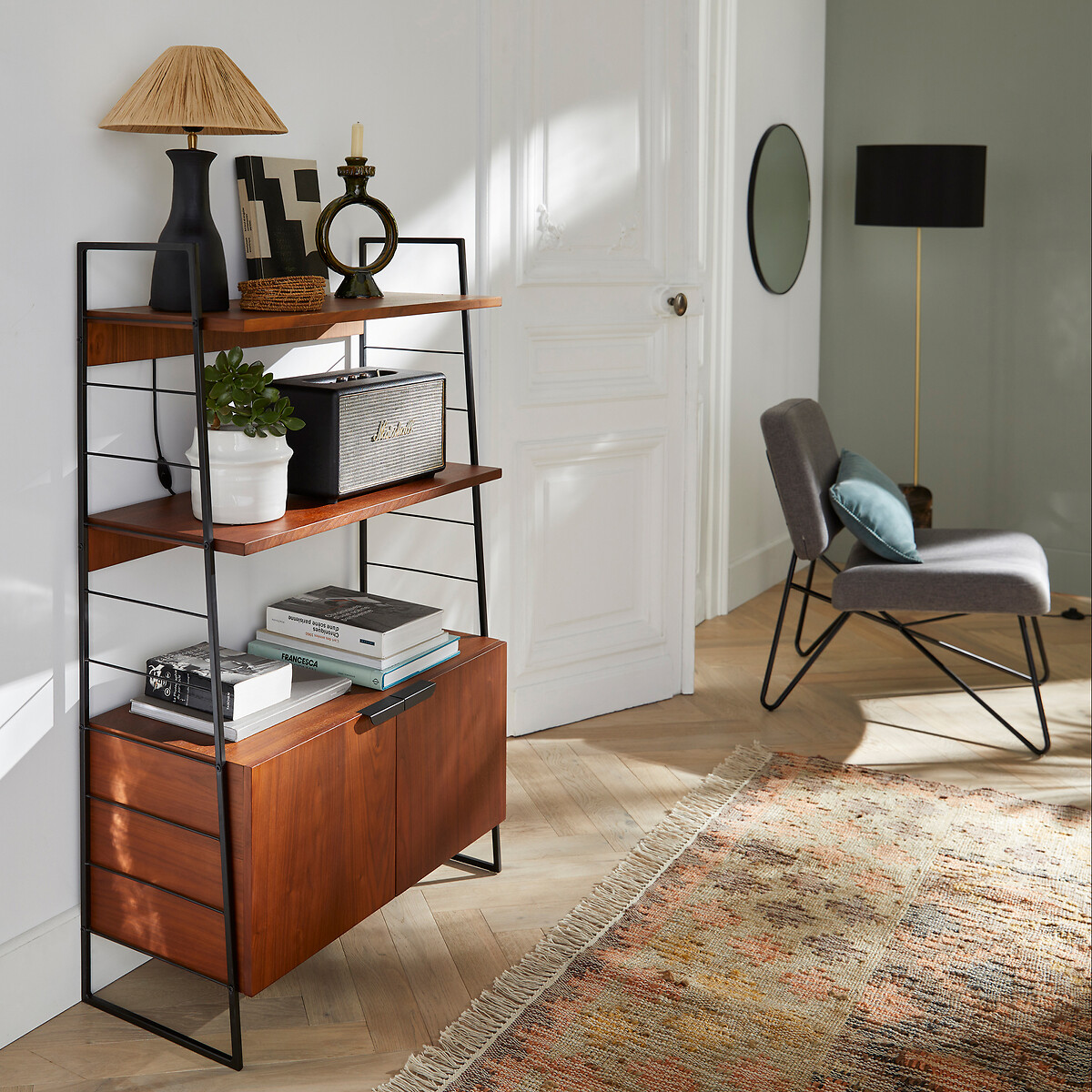 LA REDOUTE INTERIORS<br>Étagère em aço e folheado de nogueira, Alt.123 cm, Watford