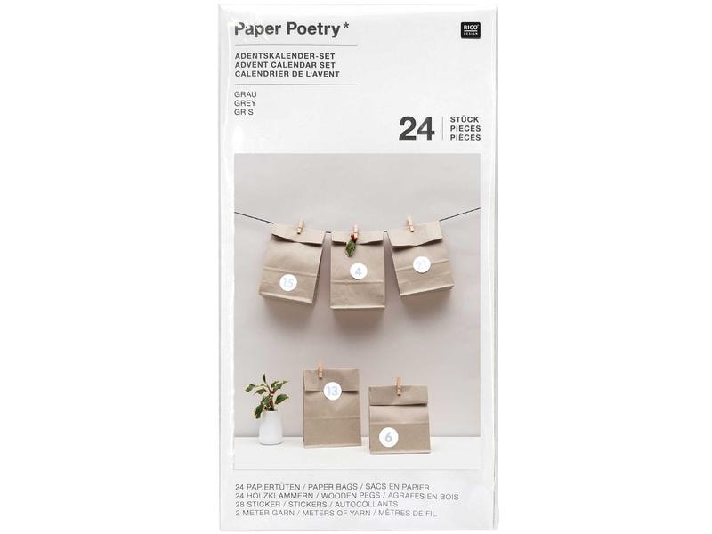 Rico Design Adventskalender Set Grau Geschenktüten ideal für kleine Geschenke und diy Adventskalender