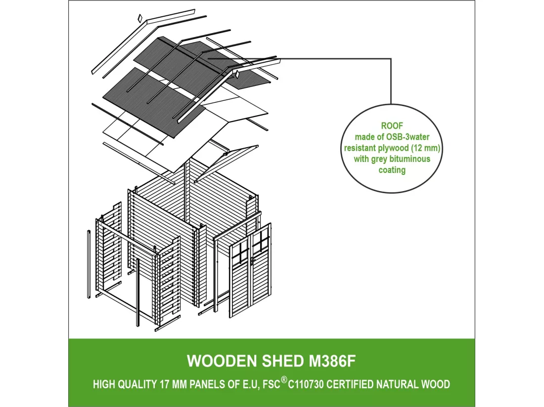 Abri de jardin en bois et range bûches extérieur - 3,53 + 0,97 m2 - TIMBELA M386F