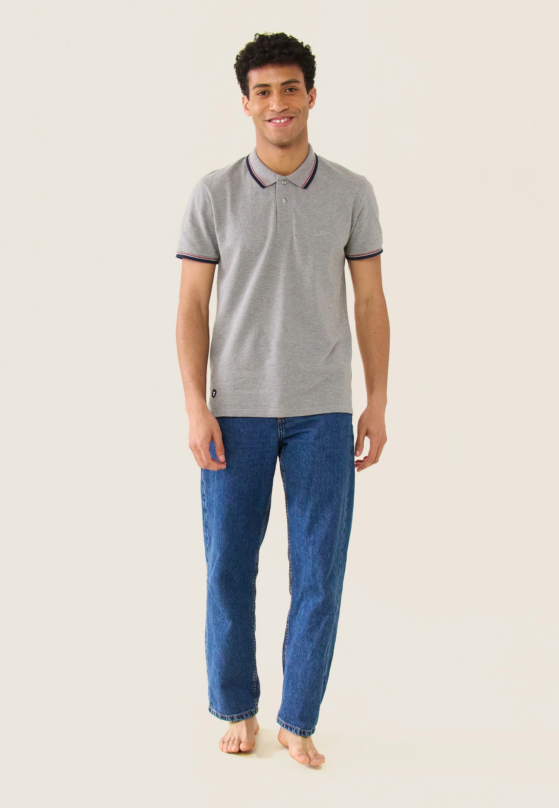 Polo en piqué de coton-Repolo Gris Chiné