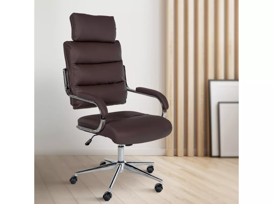 Chaise de bureau - Similicuir & Blanc - Marron - Campo