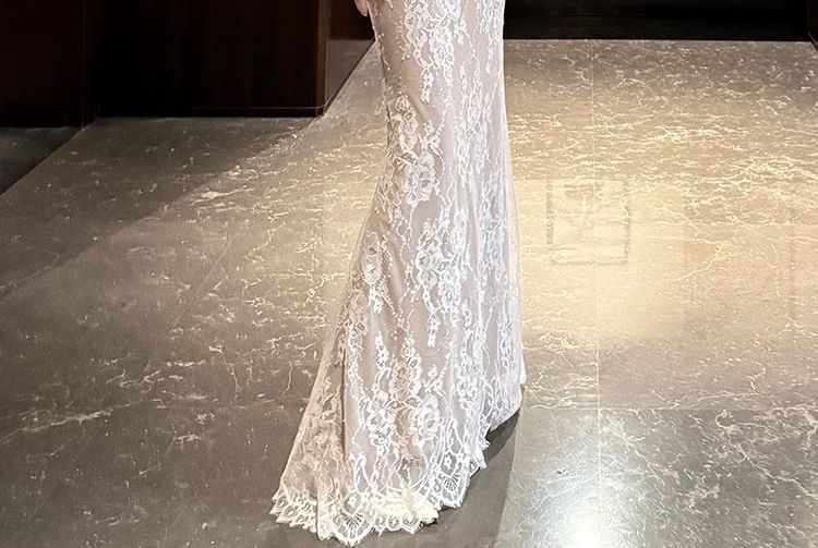 closetaine - Set: Mouwloze off-shoulder kanten maxi-jurk + mouwen
