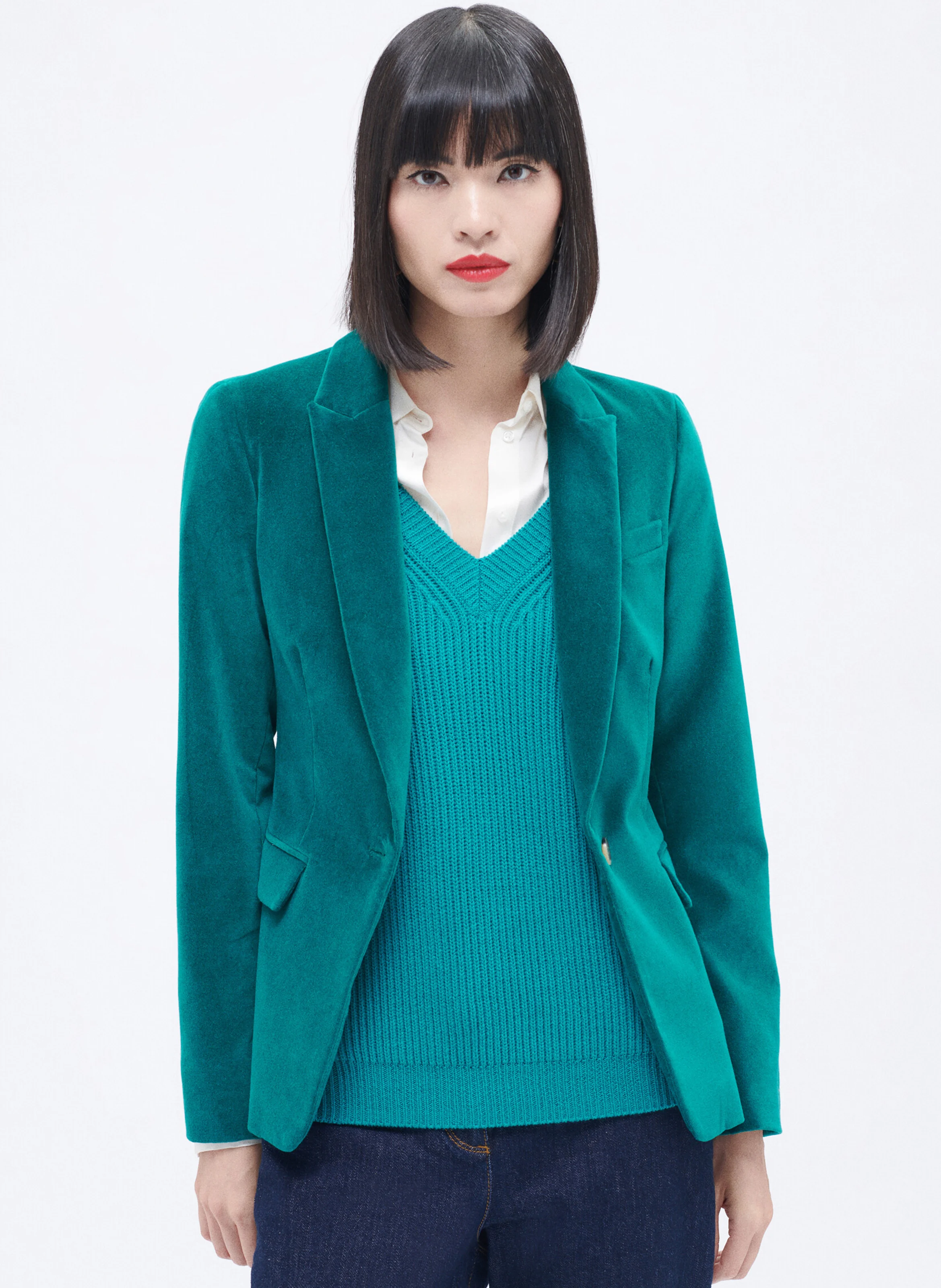 AURORAB - Veste de tailleur en coton aspect velours | Bleu