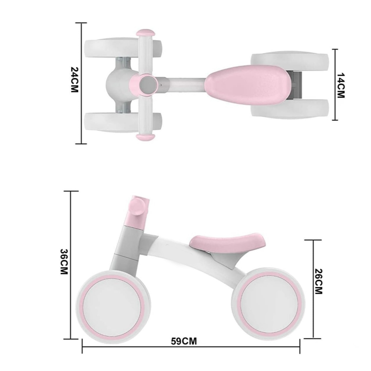 Kinder Laufrad Velo Baby Lauflern Fahrrad Kleinkind Rutschrad mit 4 Rädern / Lenker (ab 12 Monaten) - Rosa