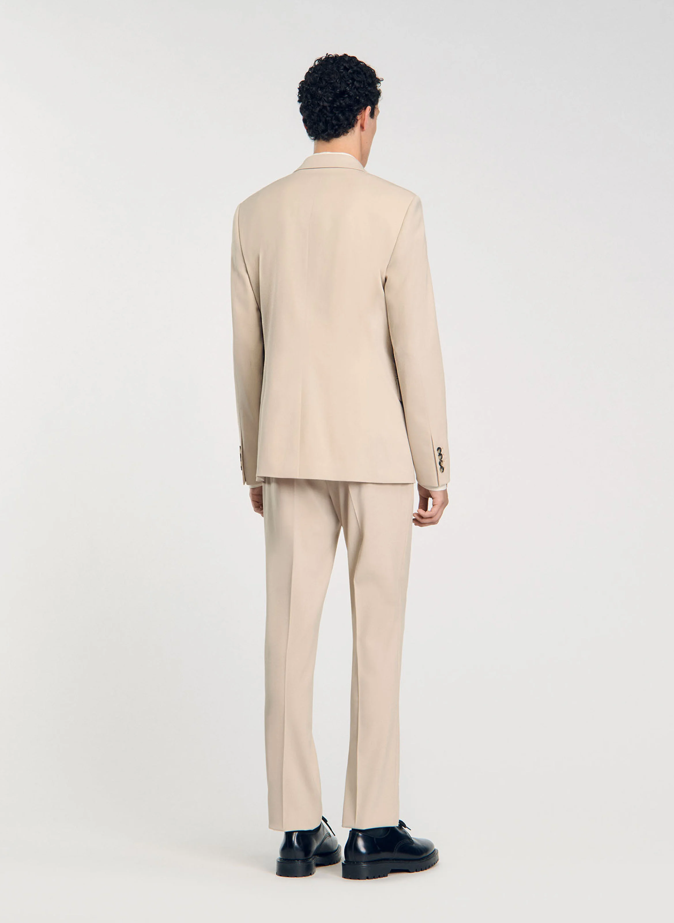 Veste de costume col tailleur en laine mélangée | Beige